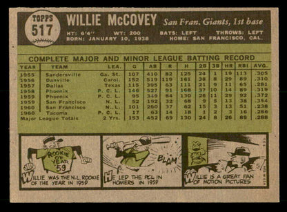1961 Topps Baseball #517 Willie McCovey Giants EX-MT 539589