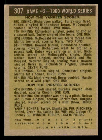 1961 Topps Baseball #307 World Series Game 2 Mickey Mantle EX-MT 539590