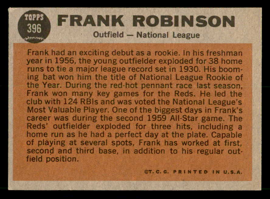 1962 Topps Baseball #396 Frank Robinson A.S. Reds EX-MT 539632