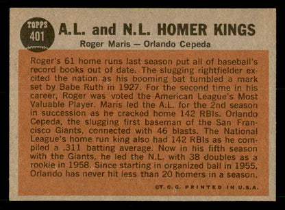 1962 Topps Baseball #401 Roger Maris Orlando Cepeda EX-MT 539645