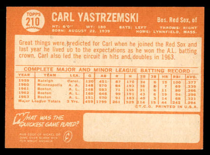 1964 Topps Baseball #210 Carl Yastrzemski Red Sox EX-MT 539715