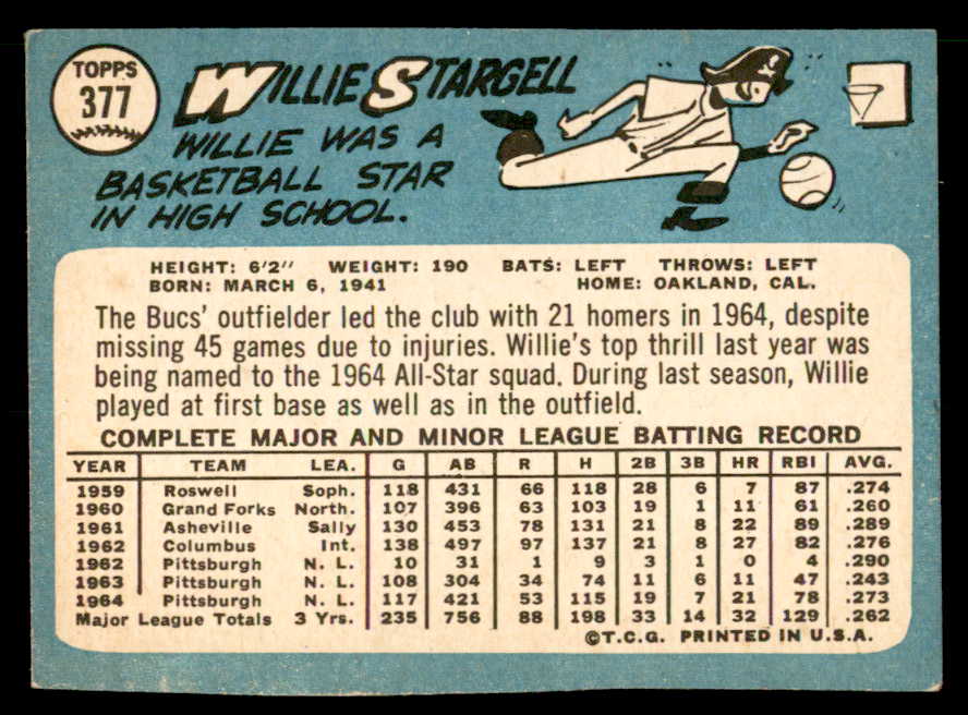 1965 Topps Baseball #377 Willie Stargell Pirates EX-MT 539736