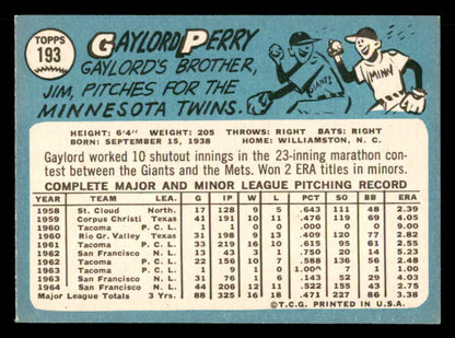 1965 Topps Baseball #193 Gaylord Perry Giants EX-MT 539737