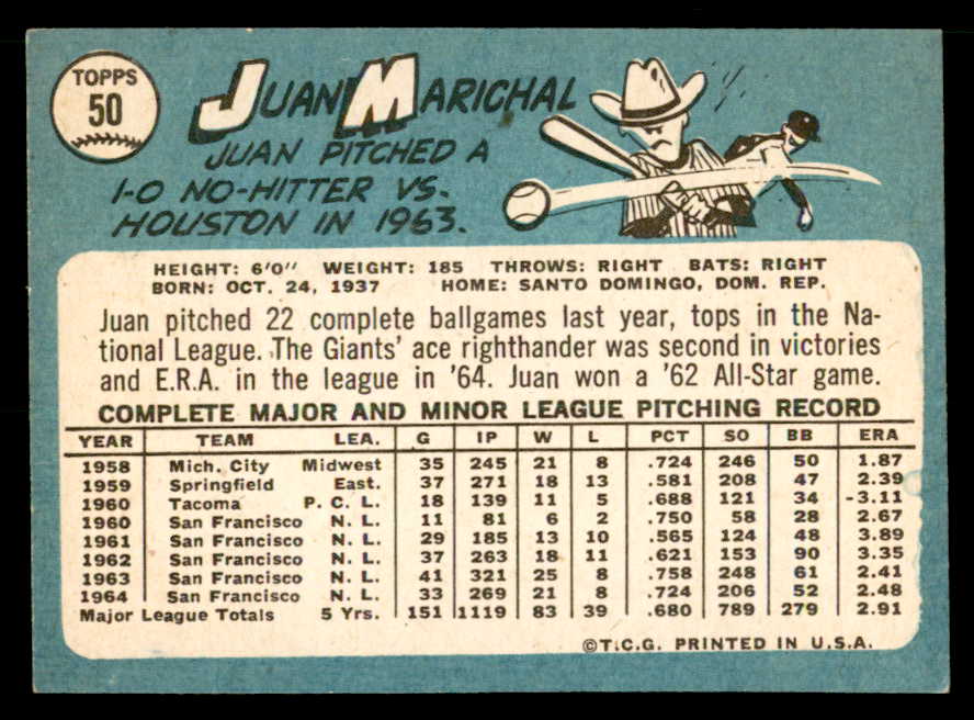 1965 Topps Baseball #050 Juan Marichal Giants EX-MT 539741