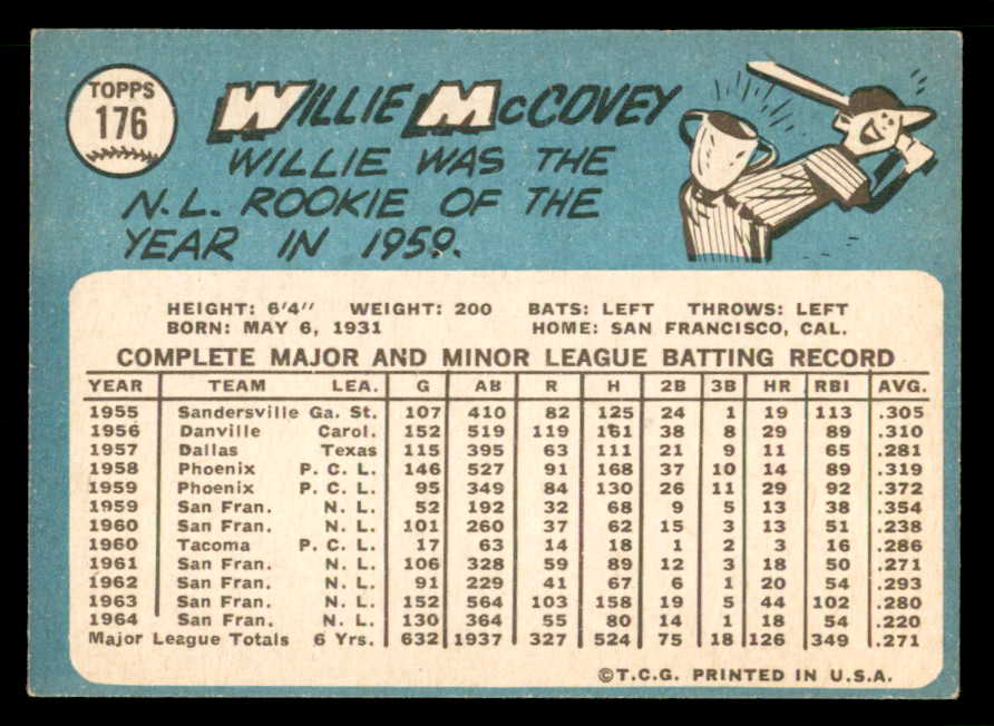 1965 Topps Baseball #176 Willie McCovey Giants EX-MT 539742