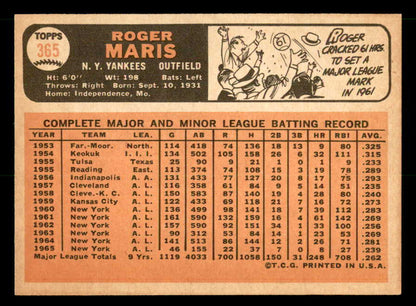 1966 Topps Baseball #365 Roger Maris Yankees EX-MT 539778