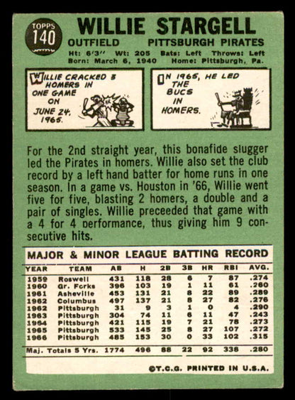 1967 Topps Baseball #140 Willie Stargell Pirates VG-EX 539805