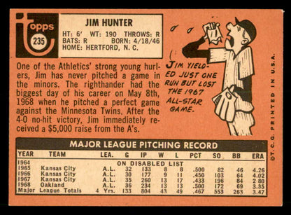 1969 Topps Baseball #235 Catfish Hunter A's EX-MT 539888