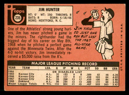 1969 Topps Baseball #235 Catfish Hunter A's VG-EX 539924