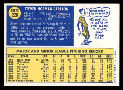 1970 Topps Baseball #220 Steve Carlton Cardinals EX-MT 539931