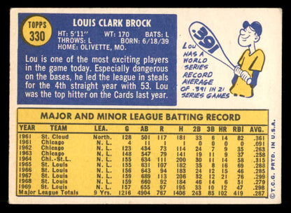 1970 Topps Baseball #330 Lou Brock Cardinals VG-EX 539934