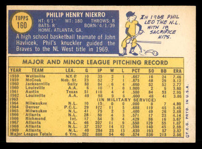 1970 Topps Baseball #160 Phil Niekro Braves EX-MT 539944