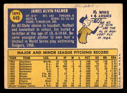 1970 Topps Baseball #449 Jim Palmer Orioles VG-EX 539952