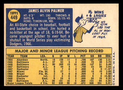 1970 Topps Baseball #449 Jim Palmer Orioles EX-MT 539953