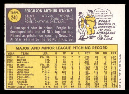 1970 Topps Baseball #240 Fergie Jenkins Cubs EX-MT 539964