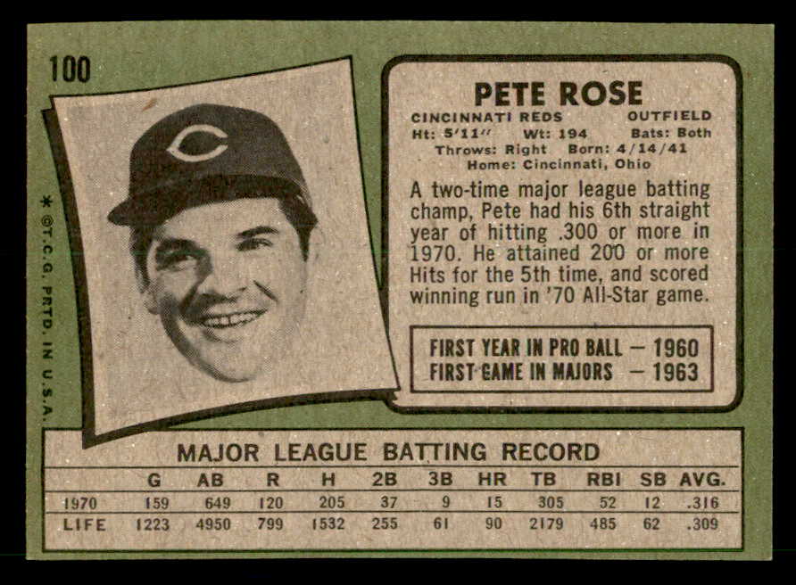 1971 Topps Baseball #100 Pete Rose Reds EX-MT 539993