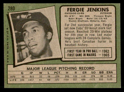 1971 Topps Baseball #280 Fergie Jenkins Cubs EX-MT 539998