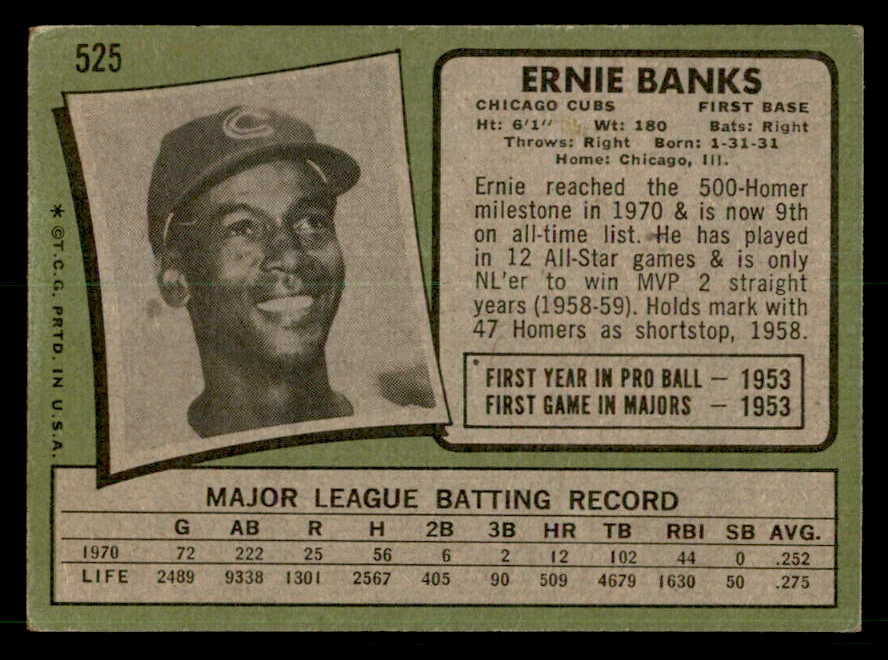 1971 Topps Baseball #525 Ernie Banks Cubs VG-EX 540001