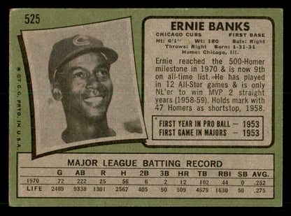 1971 Topps Baseball #525 Ernie Banks Cubs VG-EX 540001
