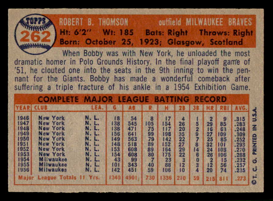 1957 Topps Baseball #262 Bobby Thomson Braves EX-MT 540015