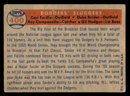 1957 Topps Baseball #400 Roy Campanella Duke Snider Gil Hodges VG 540062