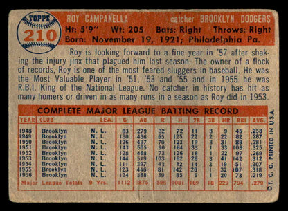 1957 Topps Baseball #210 Roy Campanella Dodgers VG 540063