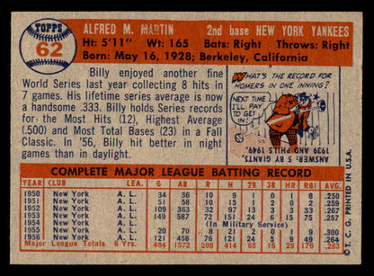 1957 Topps Baseball #062 Billy Martin Yankees EX-MT 540077