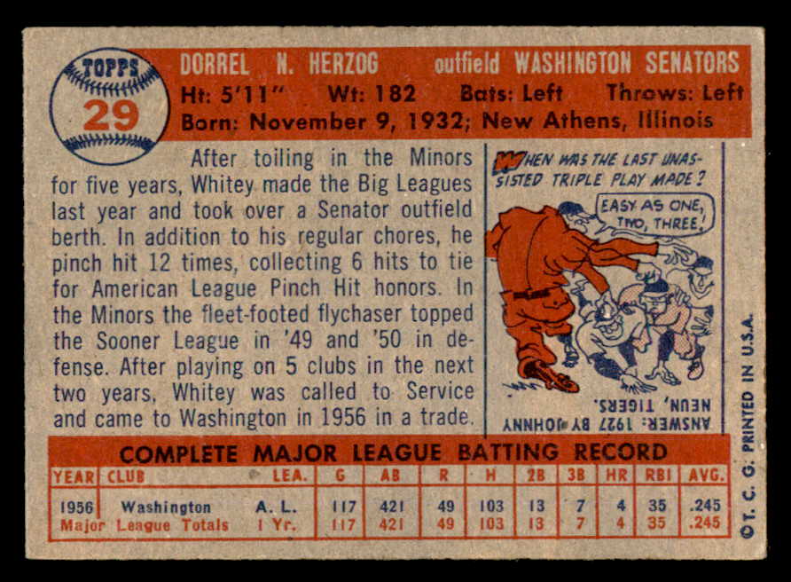 1957 Topps Baseball #029 Whitey Herzog Senators EX-MT 540080