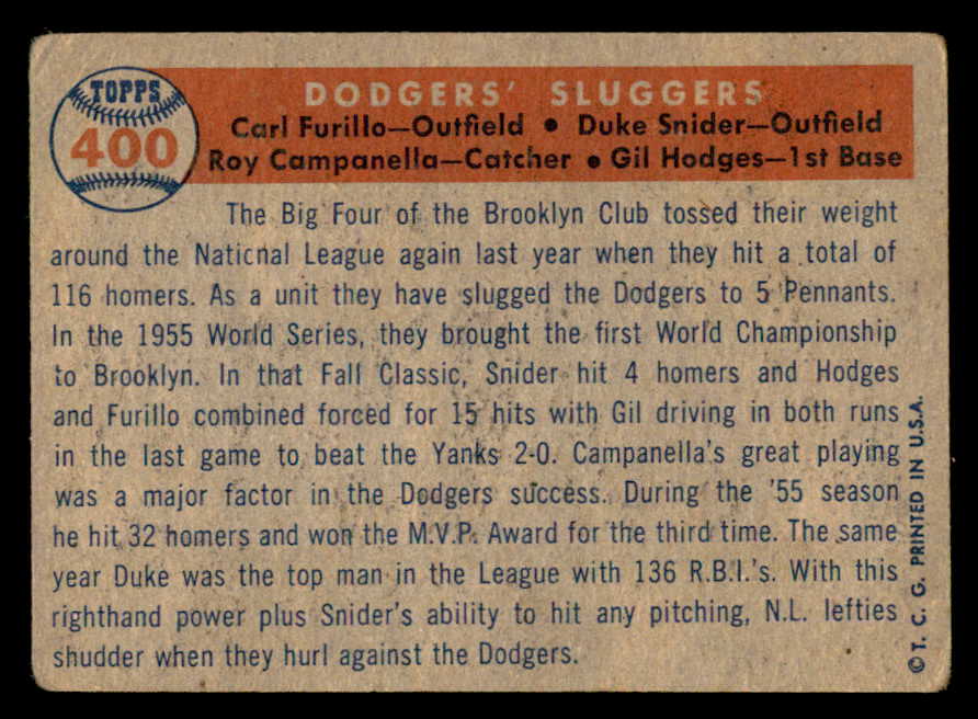 1957 Topps Baseball #400 Roy Campanella Duke Snider Gil Hodges VG 540103