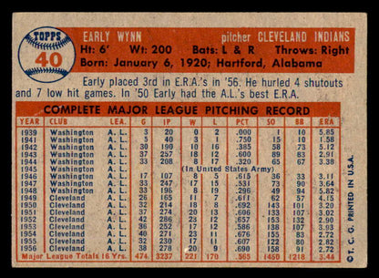 1957 Topps Baseball #040 Early Wynn Indians EX-MT 540105