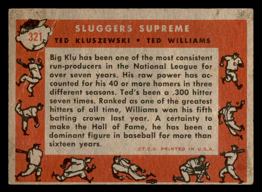 1958 Topps Baseball #321 Ted Williams Ted Kluszewski VG 540129