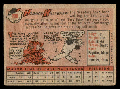 1958 Topps Baseball #288 Harmon Killebrew Senators VG 540131