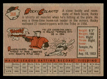 1958 Topps Baseball #368 Rocky Colavito Indians EX+/EX-MT 540154