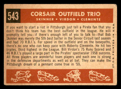 1959 Topps Baseball #543 Roberto Clemente Bill Virdon VG 540189