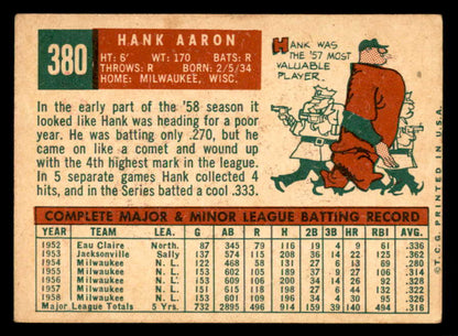 1959 Topps Baseball #380 Hank Aaron Braves VG 540193