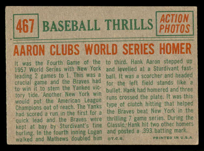 1959 Topps Baseball #467 Hank Aaron IA Braves VG 540195