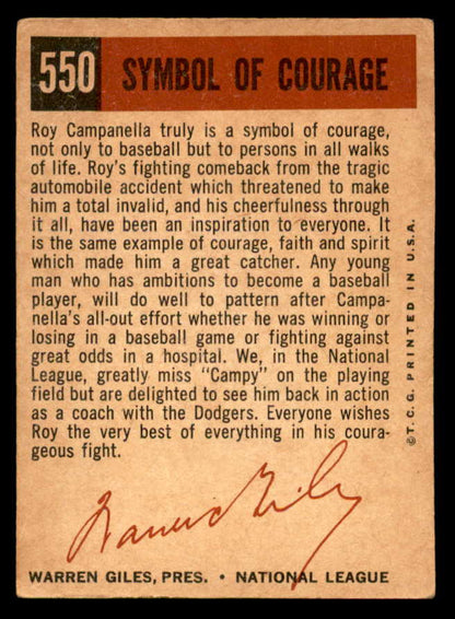 1959 Topps Baseball #550 Roy Campanella Dodgers VG 540201