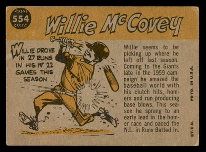 1960 Topps Baseball #554 Willie McCovey A.S. Giants VG 540236