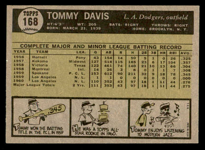 1961 Topps Baseball #168 Tommy Davis Dodgers EX-MT 540284