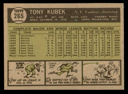 1961 Topps Baseball #265 Tony Kubek Yankees EX-MT 540287