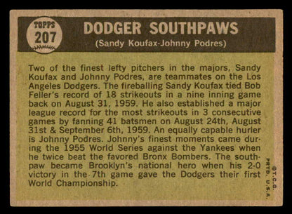 1961 Topps Baseball #207 Sandy Koufax Johnny Podres EX 540318