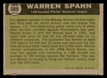 1961 Topps Baseball #589 Warren Spahn A.S. Braves VG-EX 540337
