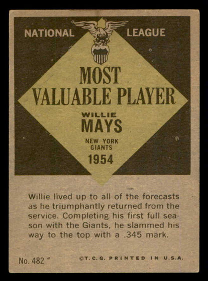1961 Topps Baseball #482 Willie Mays MVP Giants VG-EX 540402