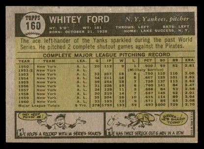 1961 Topps Baseball #160 Whitey Ford Yankees VG-EX 540434