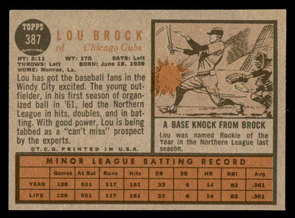 1962 Topps Baseball #387 Lou Brock Cubs VG-EX 540485