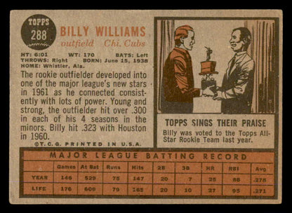1962 Topps Baseball #288 Billy Williams Cubs VG-EX 540509