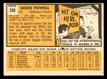1963 Topps Baseball #398 Boog Powell Orioles EX+/EX-MT 540574