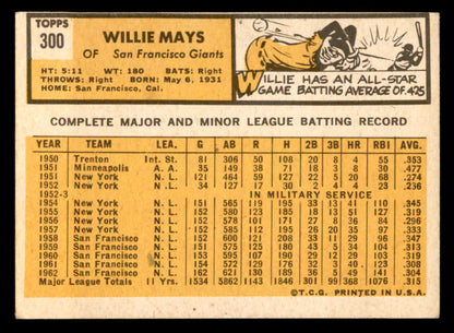 1963 Topps Baseball #300 Willie Mays Giants VG-EX 540576