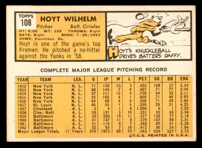1963 Topps Baseball #108 Hoyt Wilhelm Orioles NR-MT 540578