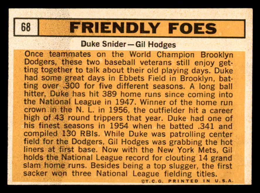 1963 Topps Baseball #068 Duke Snider Gil Hodges VG-EX 540580
